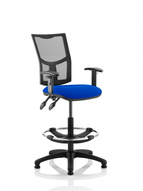 Eclipse II Lever Task Operator Chair Mesh Back With Blue Seat With Height Adjustable Arms With Hi Rise Draughtsman Kit