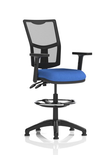 Eclipse II Lever Task Operator Chair Mesh Back With Blue Seat With Height Adjustable Arms With Hi Rise Draughtsman Kit