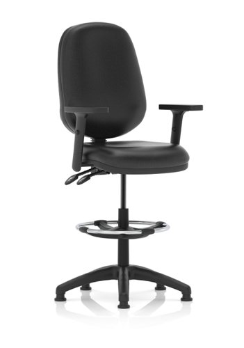 KC0426 Eclipse Plus II Lever Task Operator Chair Black Bonded Leather With Height Adjustable Arms With High Rise Draughtsman Kit