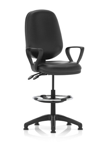 Eclipse Plus II Lever Task Operator Chair Black Bonded Leather With Loop Arms With High Rise Draughtsman Kit