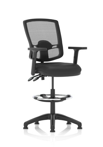 Eclipse Plus II Lever Task Operator Chair Deluxe Mesh Back With Black Bonded Leather Seat With Height Adjustable Arms With High Rise Draughtsman Kit | KC0430 | Dynamic