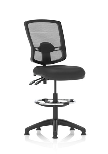 Dynamic Eclipse Plus II Deluxe Medium Mesh Back & Soft Bonded Leather Seat Task Operator Chair No Arms & With Hi Rise Draughtsman Kit Black - KC0431 Office Chairs 42013DY
