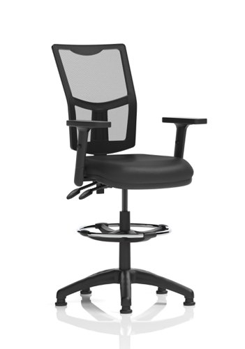 KC0435 Eclipse Plus II Lever Task Operator Chair Mesh Back With Black Bonded Leather Seat With Height Adjustable Arms With High Rise Draughtsman Kit