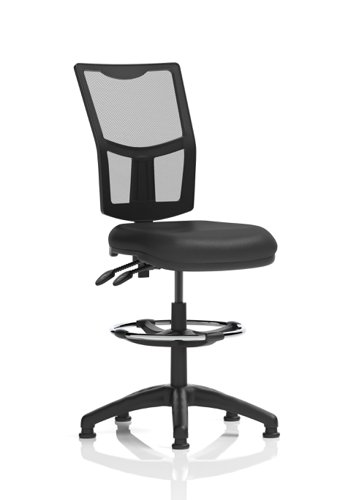 Dynamic Eclipse Plus II Medium Mesh Back & Soft Bonded Leather Seat Task Operator Office Chair No Arms & With Hi Rise Draughtsman Kit Black - KC0436 Office Chairs 42048DY