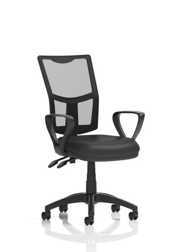 Dynamic Eclipse Plus II Medium Mesh Back and Soft Bonded Leather Seat Task Operator Office Chair With Fixed Loop Arms Black - KC0437