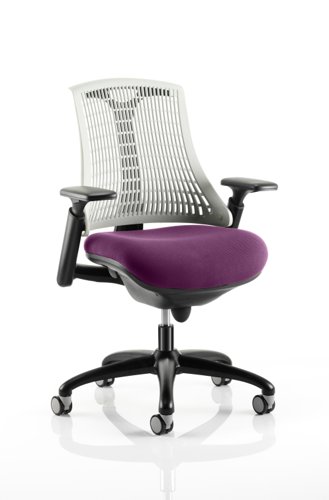 KCUP0289 Flex Task Operator Chair Black Frame White Back Bespoke Colour Seat Tansy Purple
