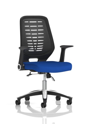 Relay Task Operator Chair Bespoke Colour Black Back Stevia Blue With Folding Arms