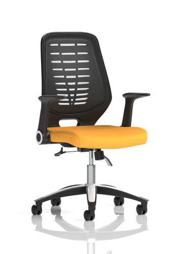 Relay Task Operator Chair Bespoke Colour Black Back Senna Yellow With Folding Arms