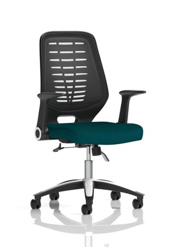 Relay Task Operator Chair Bespoke Colour Black Back Maringa Teal With Folding Arms