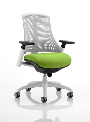 Flex Task Operator Chair White Frame White Back Bespoke Colour Seat Myrrh Green Dynamic