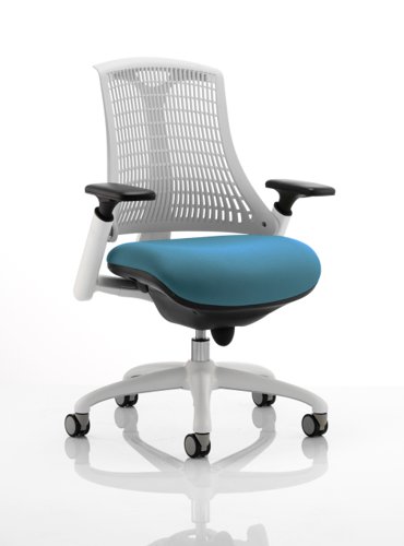 Flex Task Operator Chair White Frame White Back Bespoke Colour Seat Maringa Teal Dynamic