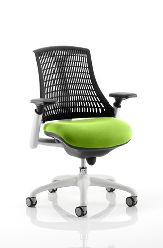 Flex Task Operator Chair White Frame Black Back Bespoke Colour Seat Myrrh Green Dynamic