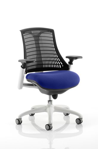 Flex Task Operator Chair White Frame Black Back Bespoke Colour Seat Stevia Blue Dynamic