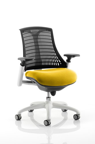 Flex Task Operator Chair White Frame Black Back Bespoke Colour Seat Senna Yellow Dynamic
