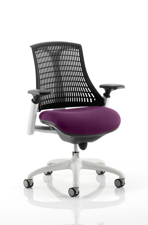 Flex Task Operator Chair White Frame Black Back Bespoke Colour Seat Purple