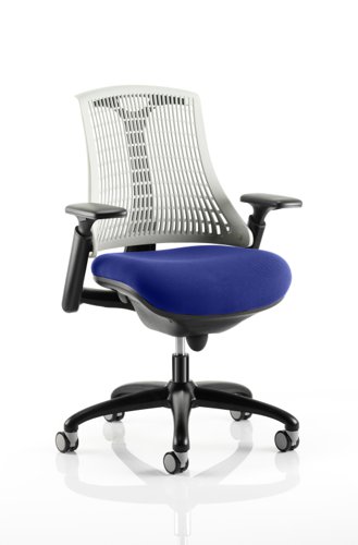 Flex Task Operator Chair Black Frame White Back Bespoke Colour Seat Stevia Blue