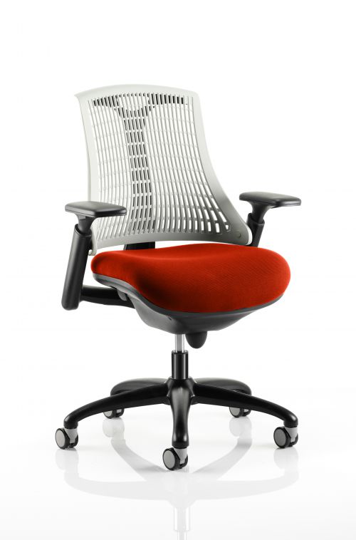 Flex Task Operator Chair Black Frame White Back Bespoke Colour Seat Orange