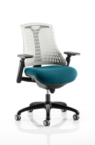 Flex Task Operator Chair Black Frame White Back Bespoke Colour Seat Maringa Teal Dynamic