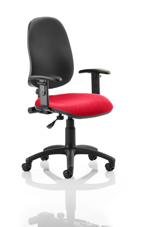 Eclipse I Lever Task Operator Chair Black Back Bespoke Seat With Height Adjustable Arms In Post Box Red
