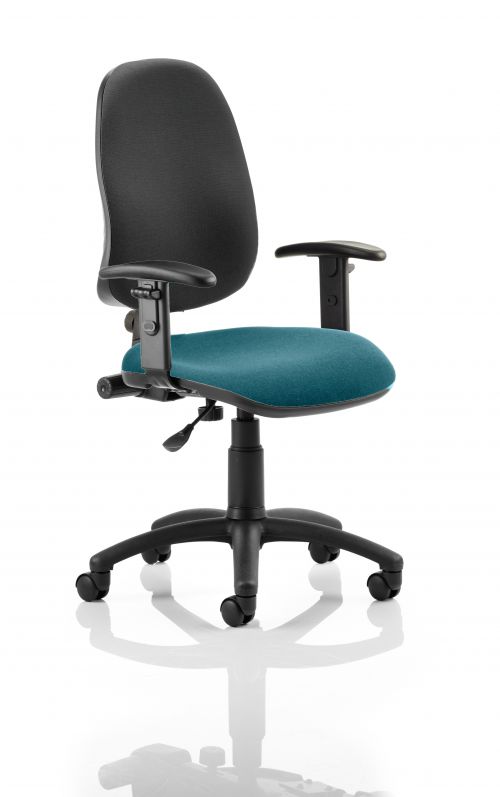 Eclipse I Lever Task Operator Chair Black Back Bespoke Seat With Height Adjustable Arms In Teal