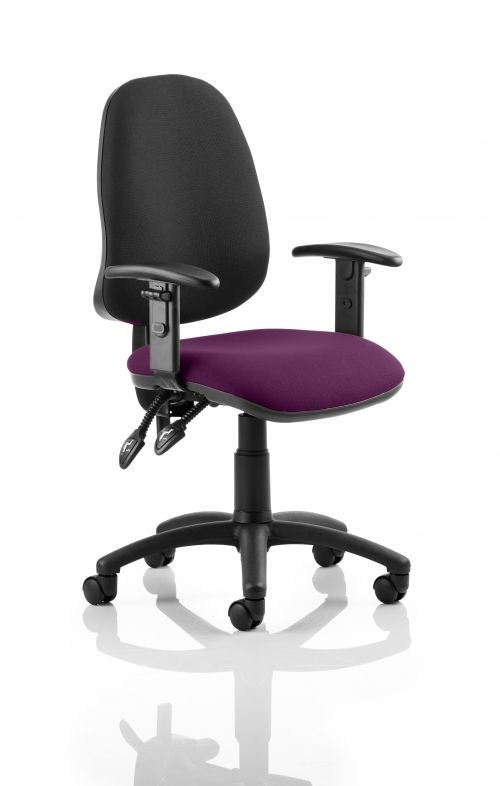 Eclipse II Lever Task Operator Chair Black Back Bespoke Seat With Height Adjustable Arms In Purple