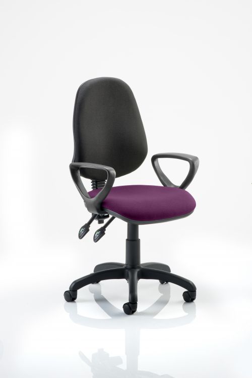 Eclipse II Lever Task Operator Chair Black Back Bespoke Seat With Loop Arms In Purple