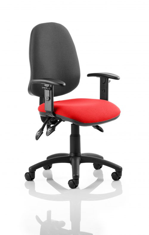 Eclipse III Lever Task Operator Chair Black Back Bespoke Seat With Height Adjustable Arms In Post Box Red