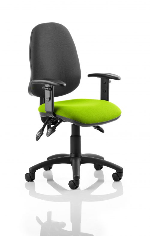 Eclipse III Lever Task Operator Chair Black Back Bespoke Seat With Height Adjustable Arms In Lime