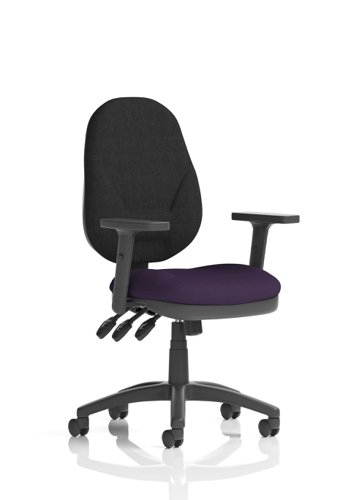 Eclipse Plus XL Lever Task Operator Chair Black Back Bespoke Seat With Height Adjustable Arms In Tansy Purple