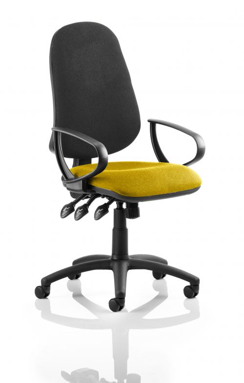 Eclipse XL Lever Task Operator Chair Black Back Bespoke Seat With Loop Arms In Yellow