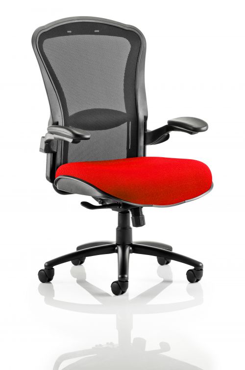 Houston Heavy Duty Task Operator Chair Black Mesh Back Bespoke Seat In Post Box Red