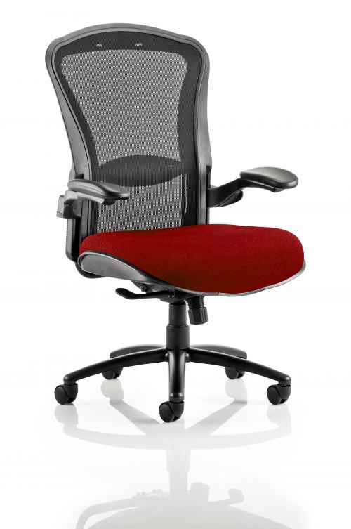 Houston Heavy Duty Task Operator Chair Black Mesh Back Bespoke Seat In Ginseng Chilli