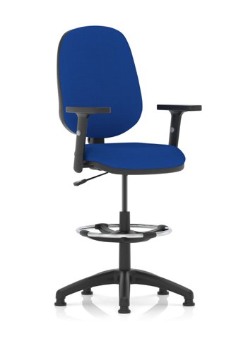 Eclipse I Lever Task Operator Chair Admiral Blue Fully Bespoke Colour With Height Adjustable Arms with Hi Rise Draughtsman Kit