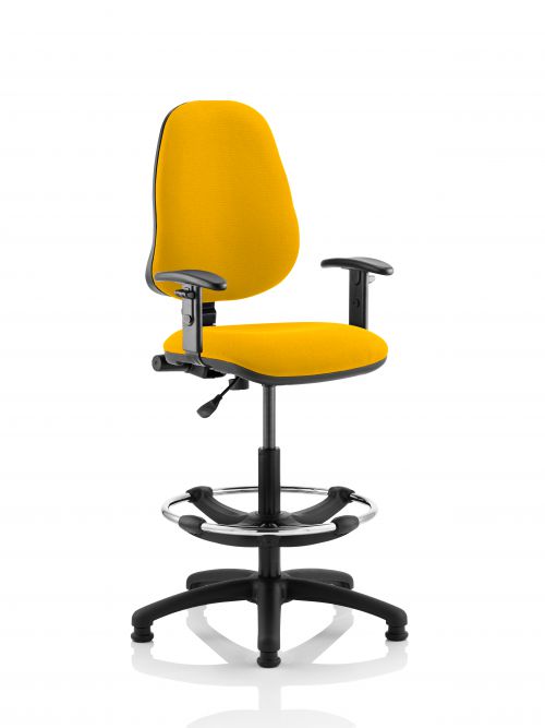 Eclipse I Lever Task Operator Chair Yellow Fully Bespoke Colour With Height Adjustable Arms with Hi Rise Draughtsman Kit