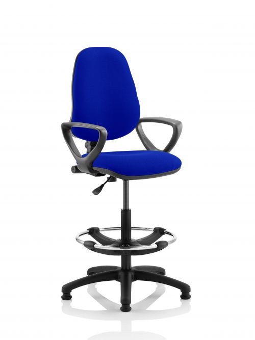 Eclipse I Lever Task Operator Chair Admiral Blue Fully Bespoke Colour With Loop Arms with Hi Rise Draughtsman Kit