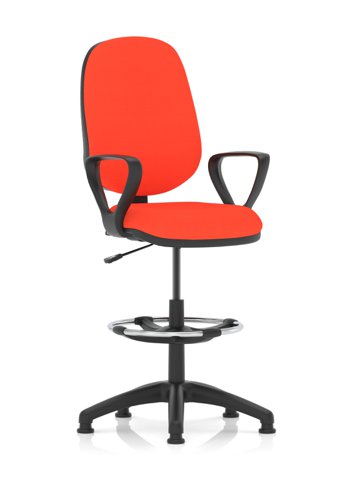 Eclipse Plus I Lever Task Operator Chair Tabasco Orange Fully Bespoke Colour With Loop Arms with High Rise Draughtsman Kit