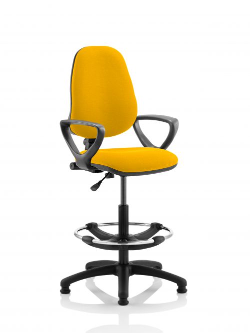 Eclipse I Lever Task Operator Chair Yellow Fully Bespoke Colour With Loop Arms with Hi Rise Draughtsman Kit