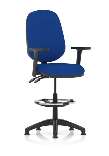 Eclipse II Lever Task Operator Chair Admiral Blue Fully Bespoke Colour With Height Adjustable Arms With Hi Rise Draughtsman Kit