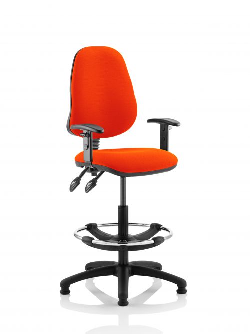 Eclipse II Lever Task Operator Chair Orange Fully Bespoke Colour With Height Adjustable Arms With Hi Rise Draughtsman Kit