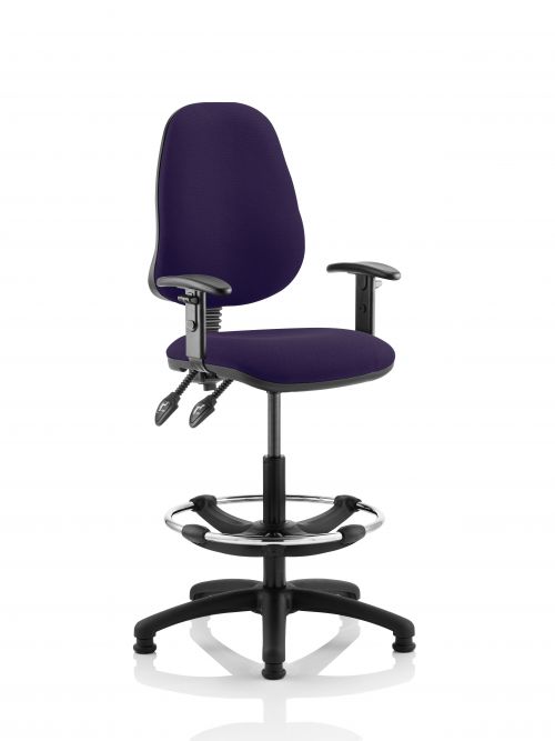 Eclipse II Lever Task Operator Chair Purple Fully Bespoke Colour With Height Adjustable Arms With Hi Rise Draughtsman Kit
