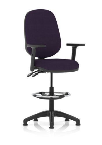 Eclipse Plus II Lever Task Operator Chair Tansy Purple Fully Bespoke Colour With Height Adjustable Arms With High Rise Draughtsman Kit