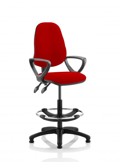 Eclipse II Lever Task Operator Chair Post Box Red Fully Bespoke Colour With Loop Arms With Hi Rise Draughtsman Kit