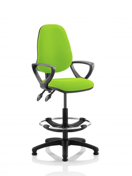 Eclipse II Lever Task Operator Chair Lime Fully Bespoke Colour With Loop Arms With Hi Rise Draughtsman Kit