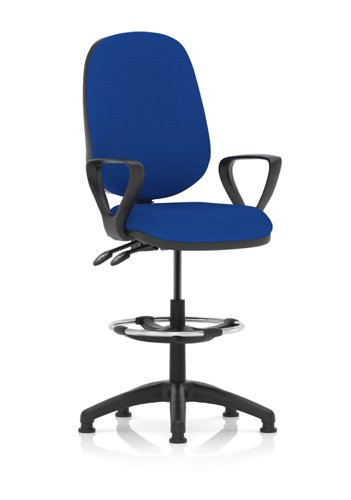 KCUP1164 Eclipse Plus II Lever Task Operator Chair Stevia Blue Fully Bespoke Colour With Loop Arms With High Rise Draughtsman Kit