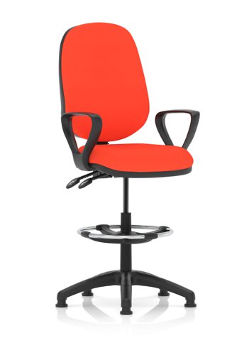 Eclipse Plus II Lever Task Operator Chair Tabasco Orange Fully Bespoke Colour With Loop Arms With High Rise Draughtsman Kit