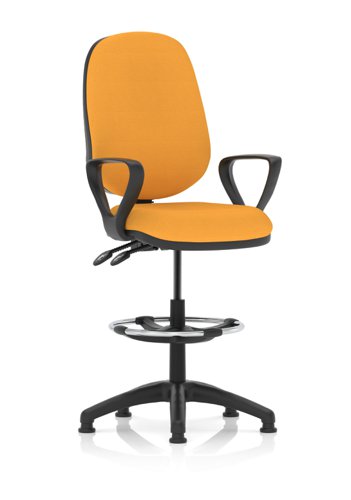 Eclipse Plus II Lever Task Operator Chair Senna Yellow Fully Bespoke Colour With Loop Arms With High Rise Draughtsman Kit