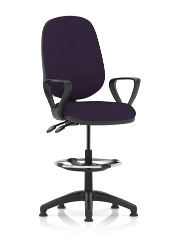 Eclipse Plus II Lever Task Operator Chair Tansy Purple Fully Bespoke Colour With Loop Arms With High Rise Draughtsman Kit