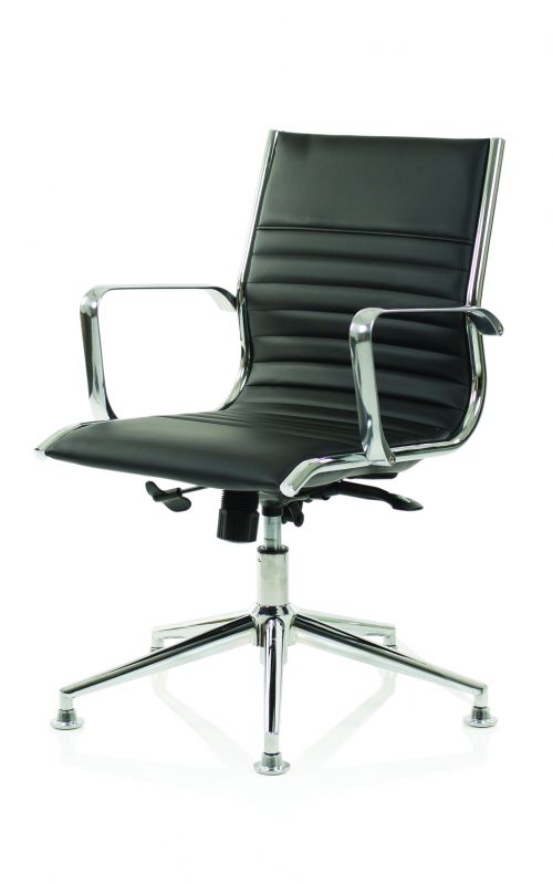Ritz Executive Medium Back Chair Black Soft Bonded Leather With Chrome Glides KCUP1279