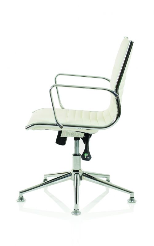 Ritz Executive Medium Back Chair Ivory Soft Bonded Leather With Chrome Glides KCUP1280