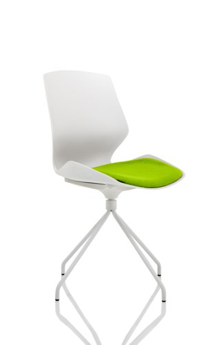 Florence Spindle White Frame Visitor Chair in Bespoke Seat Myrrh Green Dynamic